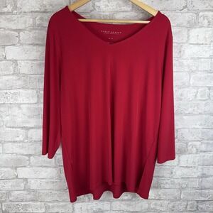 Susan Graver Modern Essentials Liquid Knit Top‎ Travel Stretch Red Size XL